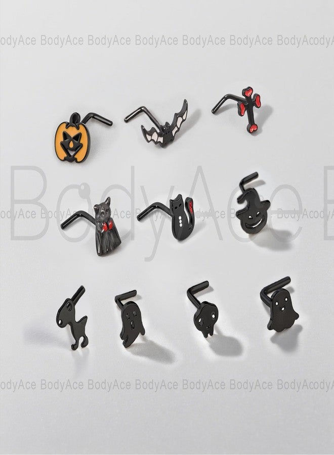BodyAce 20G Nose Rings Nostril Studs Halloween Nose Stud Stainless Steel Nostril Ring L Shaped Nose Piercings Halloween Jewelry for women men [L-Shaped;Black] - Image 4